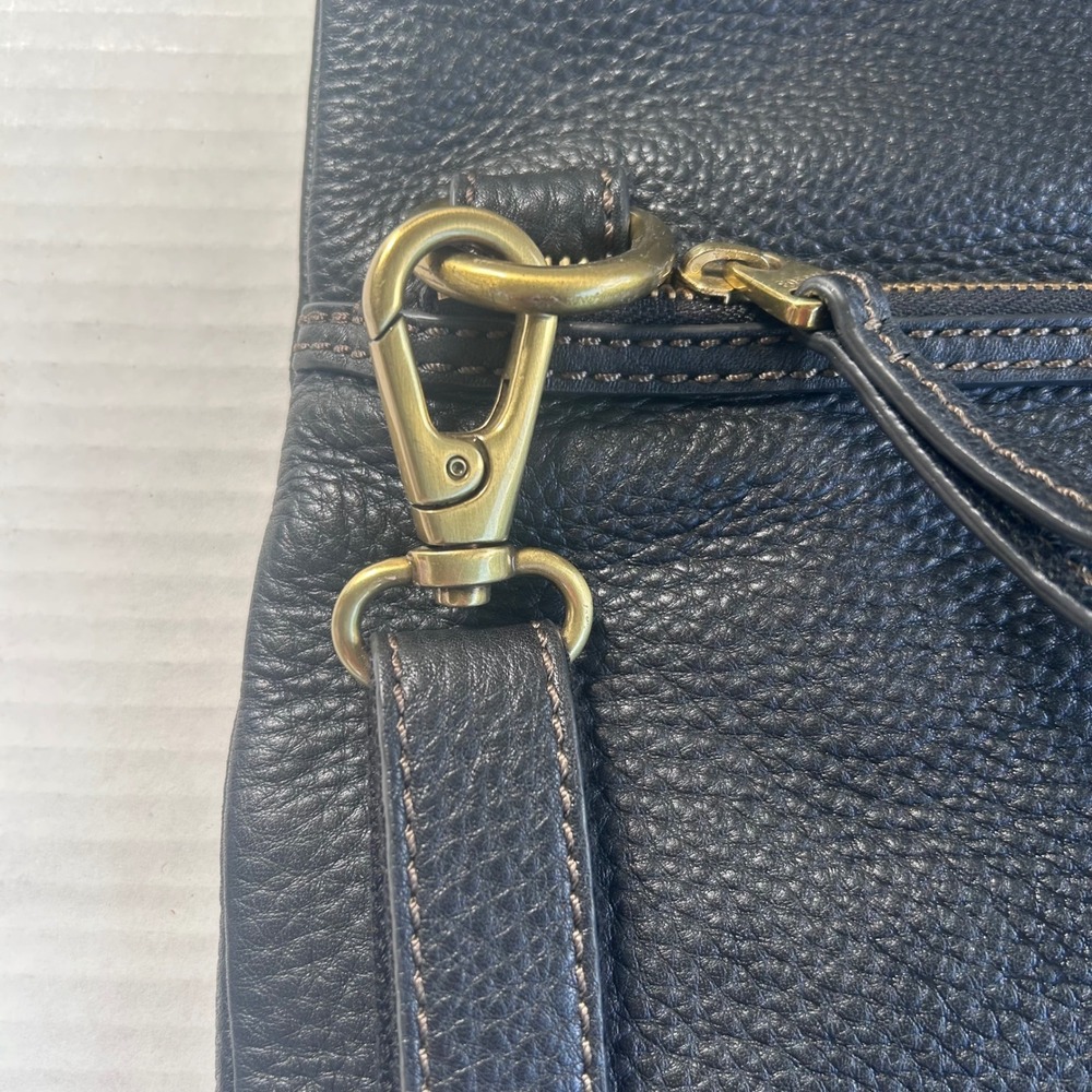 Fossil‎ Eric Foldover Tote Bag Women Large Black Pebbled Leather Crossbody - Picture 8 of 11